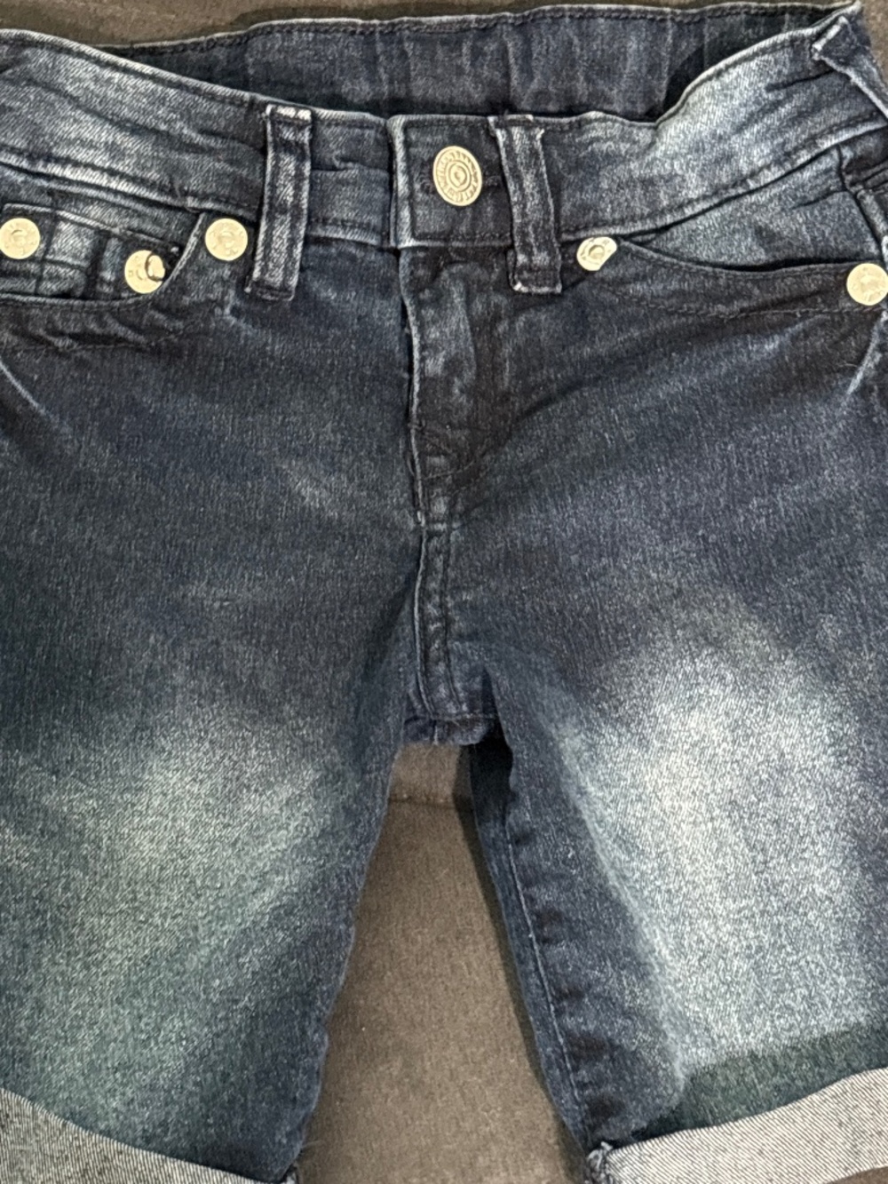 4T|True Religion Dark Wash Denim Bermuda Shorts Cuffed Horseshoe Pockets
